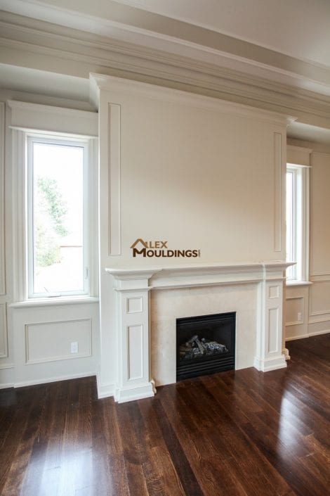 wainscoting and fireplace mantel